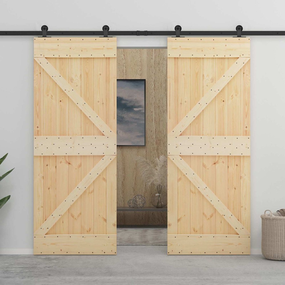 vidaXL Συρόμενη Πόρτα 2 τμχ. 100 x 210 cm Μασίφ Ξύλο Πεύκου