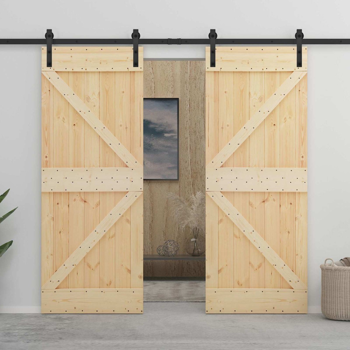 vidaXL Συρόμενη Πόρτα 2 τμχ. 100 x 210 cm Μασίφ Ξύλο Πεύκου