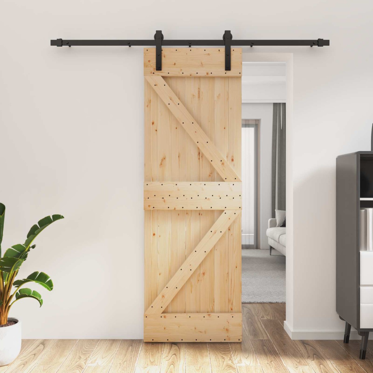 vidaXL Συρόμενη Πόρτα Φυσικό και Μαύρο 70 x 210 cm