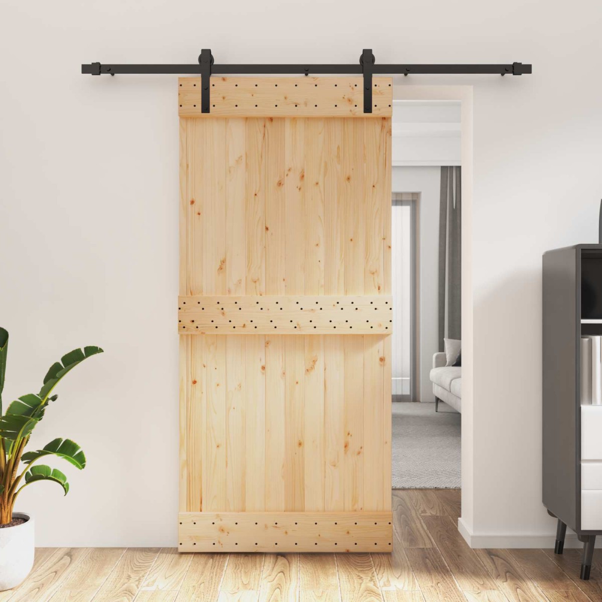 vidaXL Συρόμενη Πόρτα Φυσικό και Μαύρο 95 x 210 cm