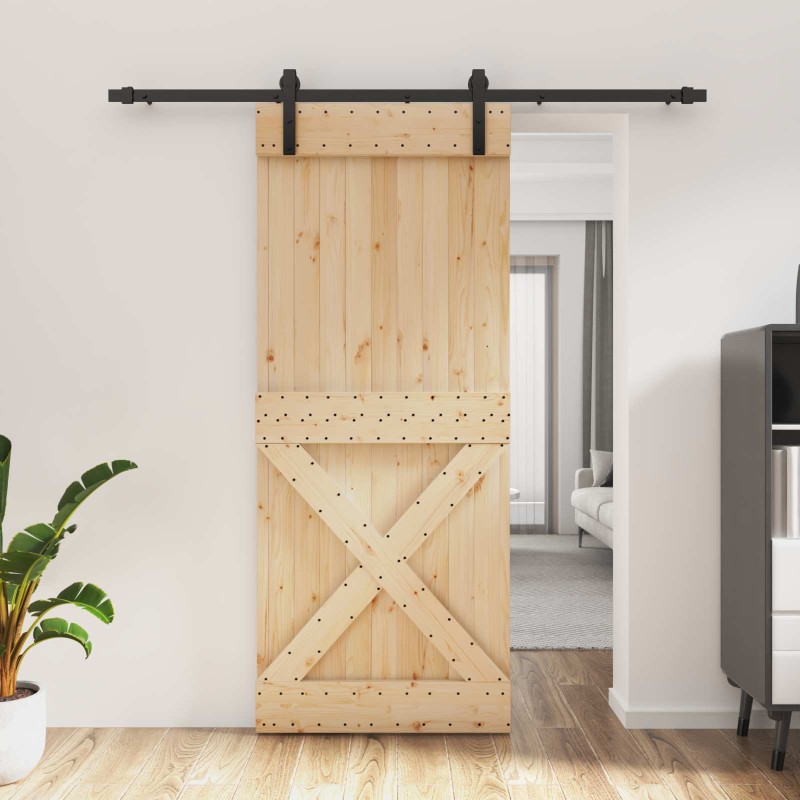 vidaXL Συρόμενη Πόρτα Φυσικό και Μαύρο 85 x 210 cm
