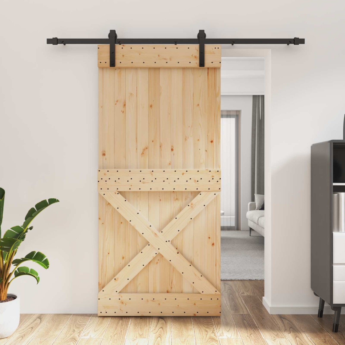 vidaXL Συρόμενη Πόρτα Φυσικό και Μαύρο 95 x 210 cm
