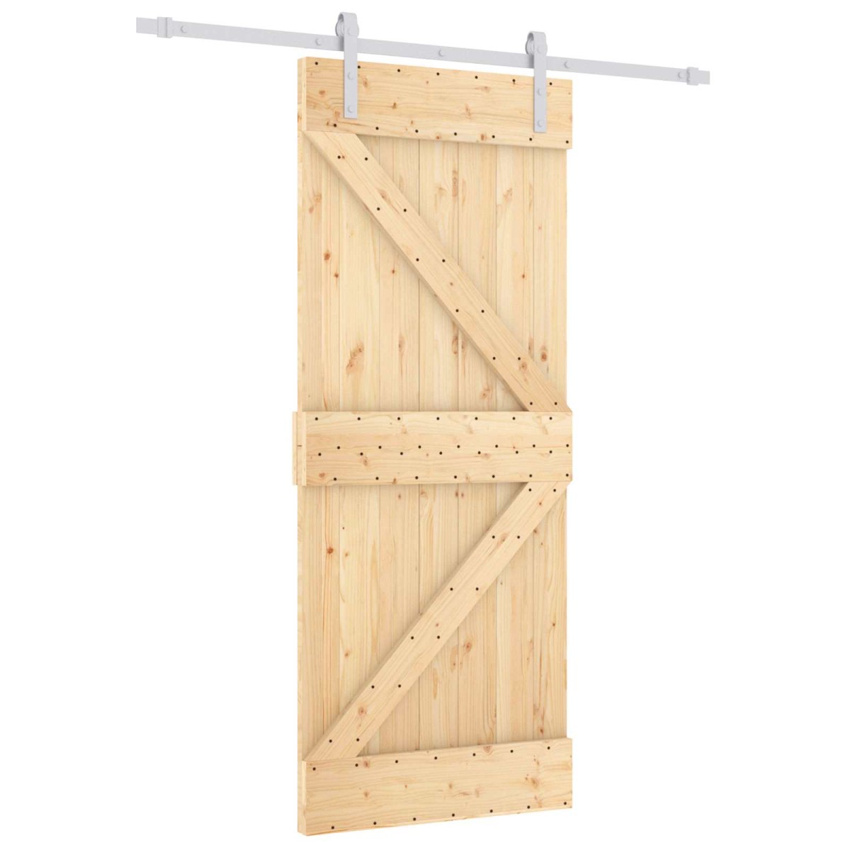vidaXL Συρόμενη Πόρτα Φυσικό και Λευκό 80 x 210 cm Μασίφ Ξύλο Πεύκου