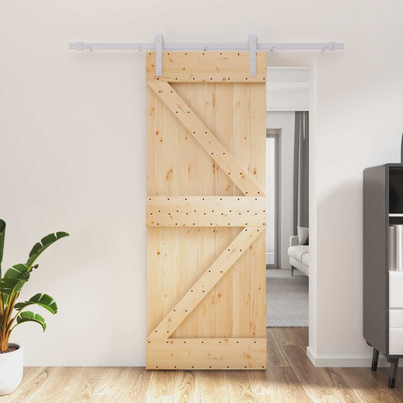 vidaXL Συρόμενη Πόρτα Φυσικό και Λευκό 80 x 210 cm Μασίφ Ξύλο Πεύκου