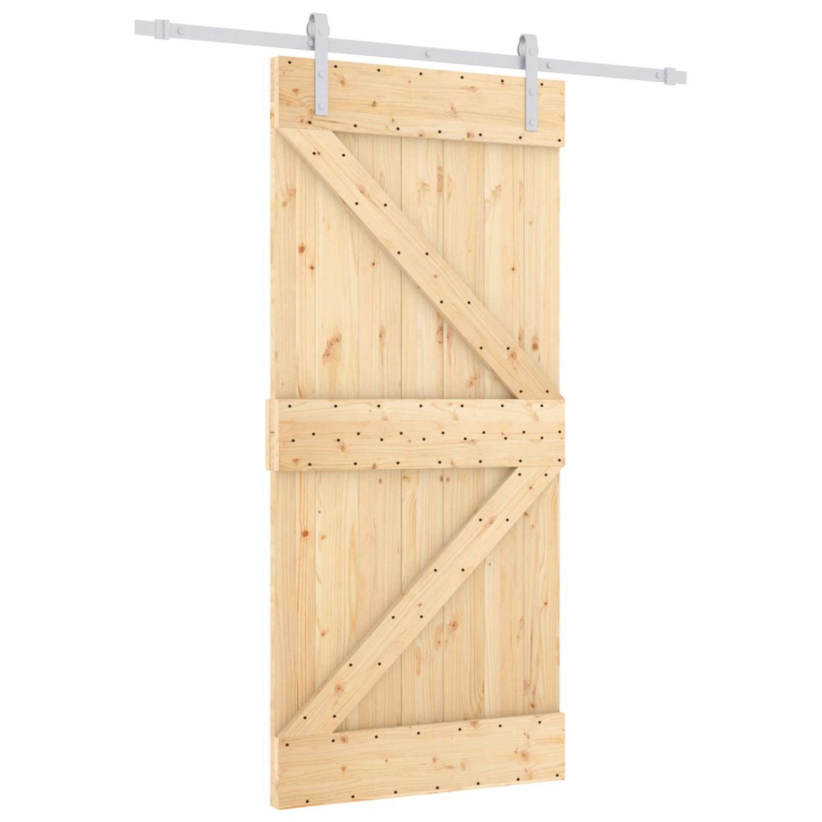 vidaXL Συρόμενη Πόρτα Φυσικό και Λευκό 90 x 210 cm Μασίφ Ξύλο Πεύκου