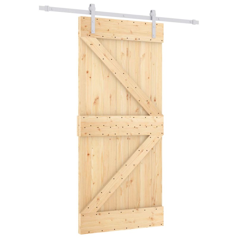 vidaXL Συρόμενη Πόρτα Φυσικό και Λευκό 90 x 210 cm Μασίφ Ξύλο Πεύκου