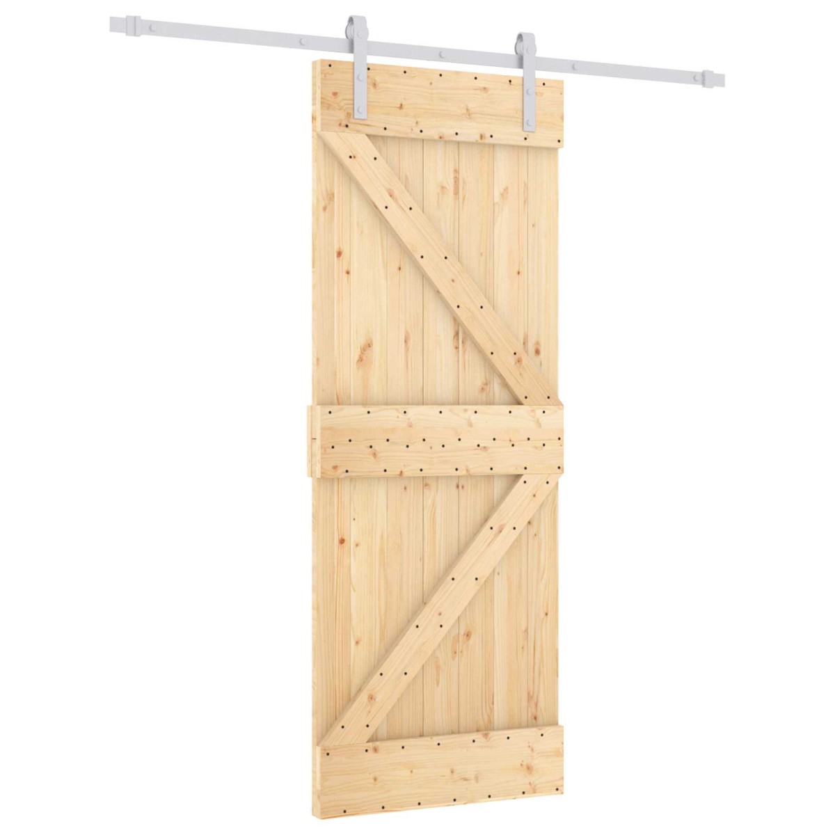 vidaXL Συρόμενη Πόρτα Φυσικό και Λευκό 80 x 210 cm Μασίφ Ξύλο Πεύκου