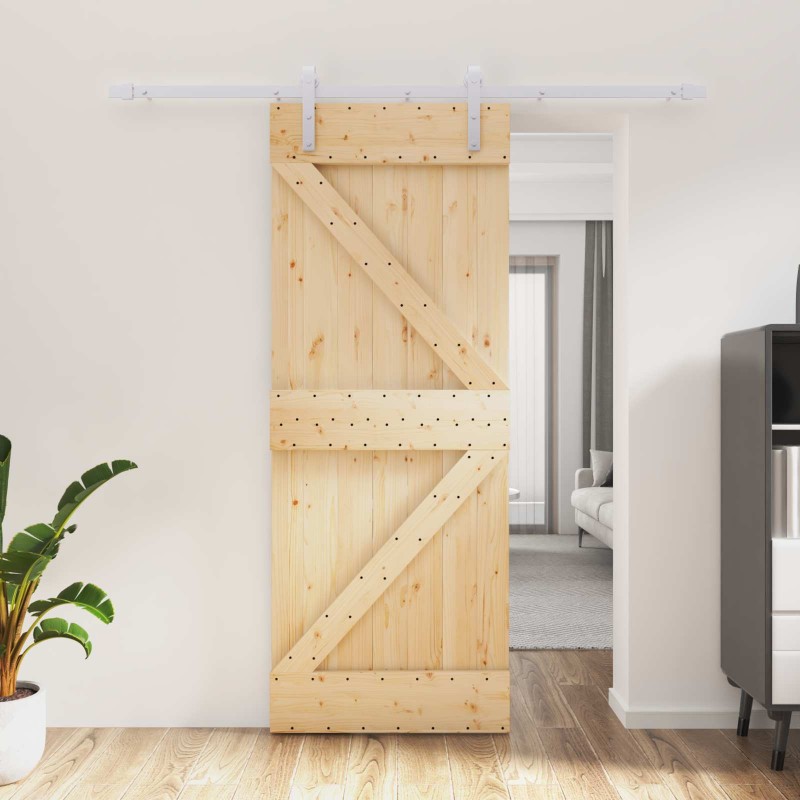 vidaXL Συρόμενη Πόρτα Φυσικό και Λευκό 80 x 210 cm Μασίφ Ξύλο Πεύκου