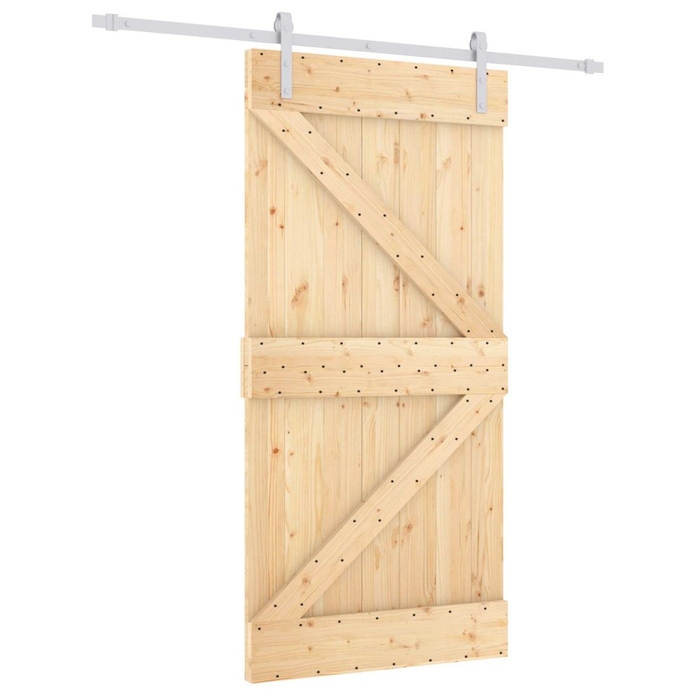 vidaXL Συρόμενη Πόρτα Φυσικό και Λευκό 100 x 210 cm Μασίφ Ξύλο Πεύκου