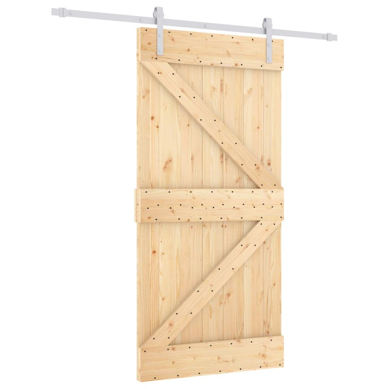 vidaXL Συρόμενη Πόρτα Φυσικό και Λευκό 100 x 210 cm Μασίφ Ξύλο Πεύκου