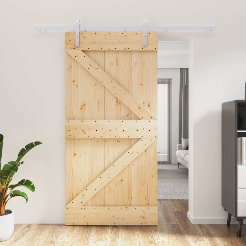 vidaXL Συρόμενη Πόρτα Φυσικό και Λευκό 100 x 210 cm Μασίφ Ξύλο Πεύκου
