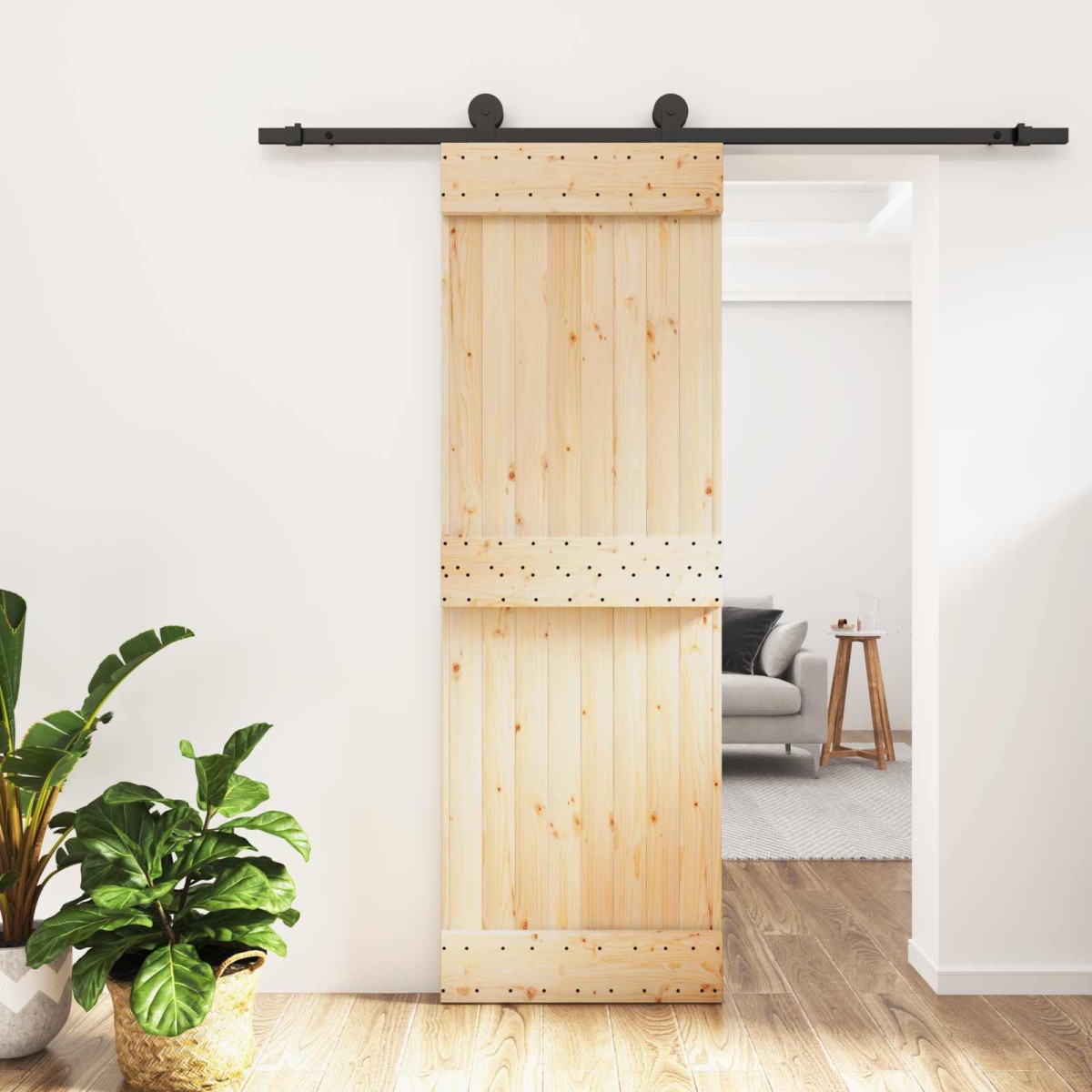 vidaXL Συρόμενη Πόρτα Φυσικό και Μαύρο 70 x 210 cm