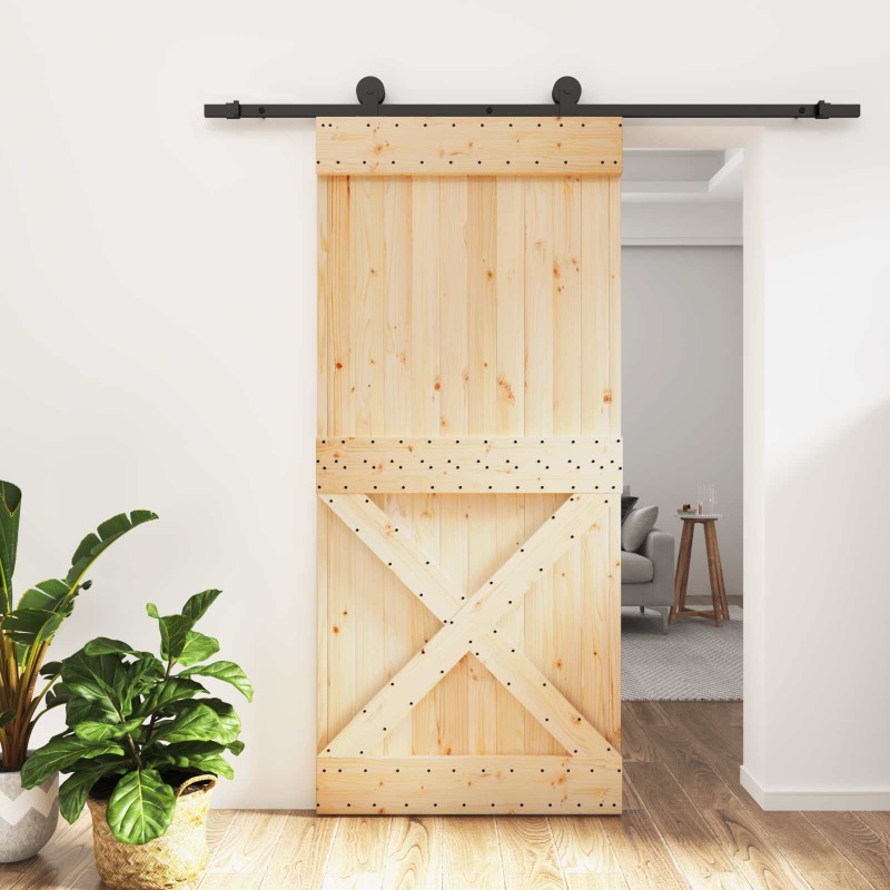 vidaXL Συρόμενη Πόρτα Φυσικό και Μαύρο 95 x 210 cm