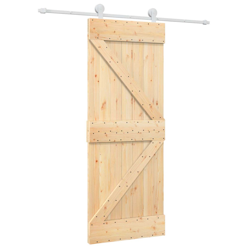 vidaXL Συρόμενη Πόρτα Φυσικό και Λευκό 80 x 210 cm Μασίφ Ξύλο Πεύκου