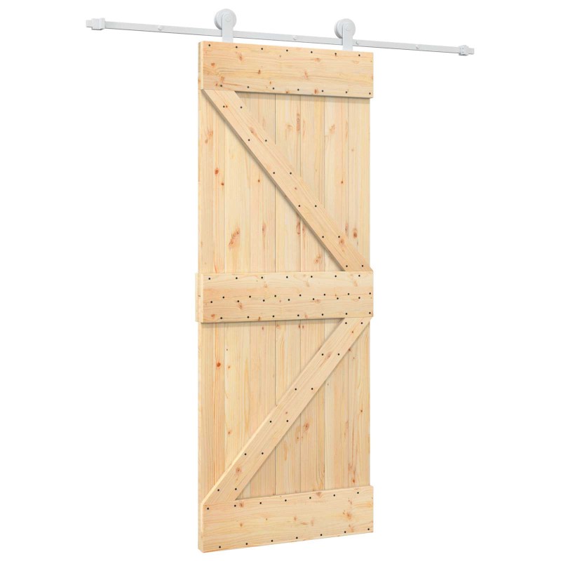 vidaXL Συρόμενη Πόρτα Φυσικό και Λευκό 80 x 210 cm Μασίφ Ξύλο Πεύκου