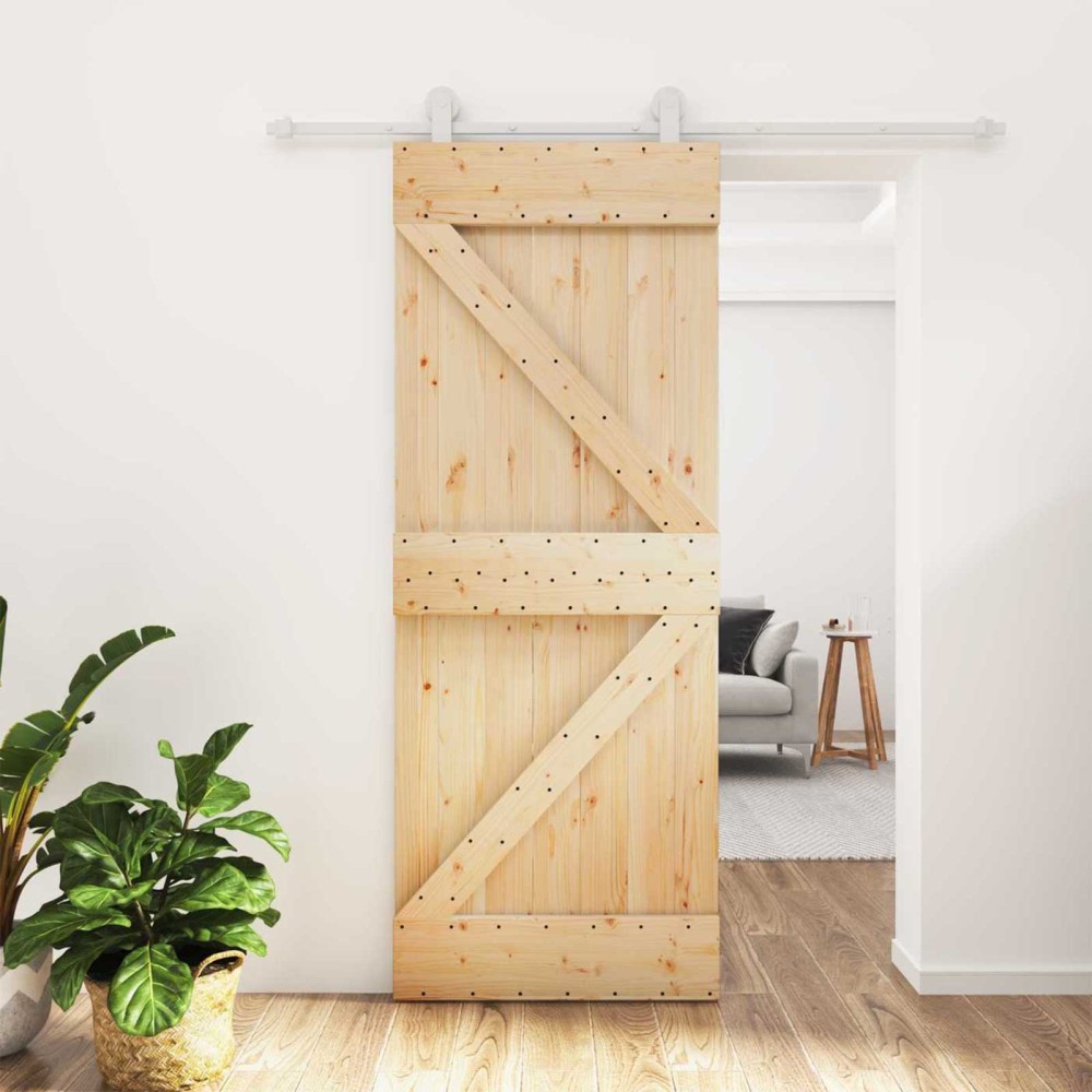 vidaXL Συρόμενη Πόρτα Φυσικό και Λευκό 80 x 210 cm Μασίφ Ξύλο Πεύκου