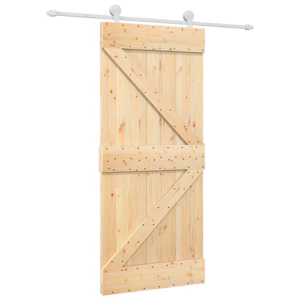 vidaXL Συρόμενη Πόρτα Φυσικό και Λευκό 90 x 210 cm Μασίφ Ξύλο Πεύκου
