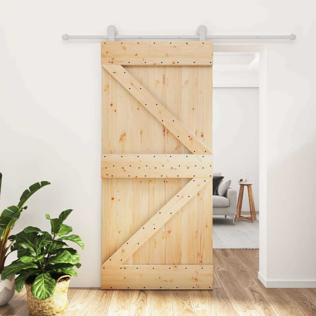 vidaXL Συρόμενη Πόρτα Φυσικό και Λευκό 95 x 210 cm