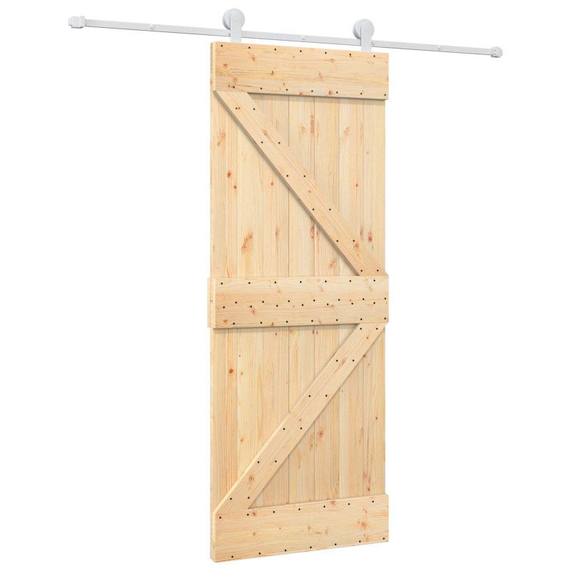 vidaXL Συρόμενη Πόρτα Φυσικό και Λευκό 80 x 210 cm Μασίφ Ξύλο Πεύκου