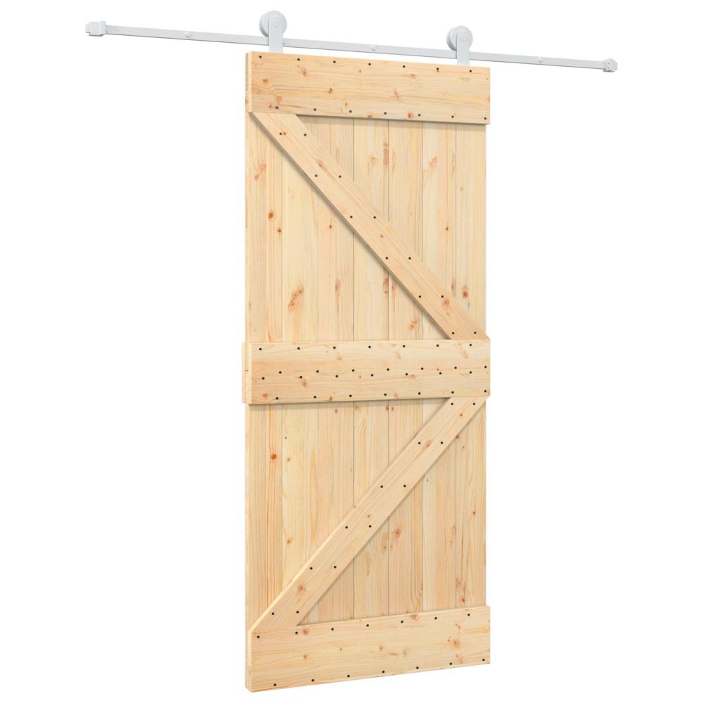 vidaXL Συρόμενη Πόρτα Φυσικό και Λευκό 90 x 210 cm Μασίφ Ξύλο Πεύκου