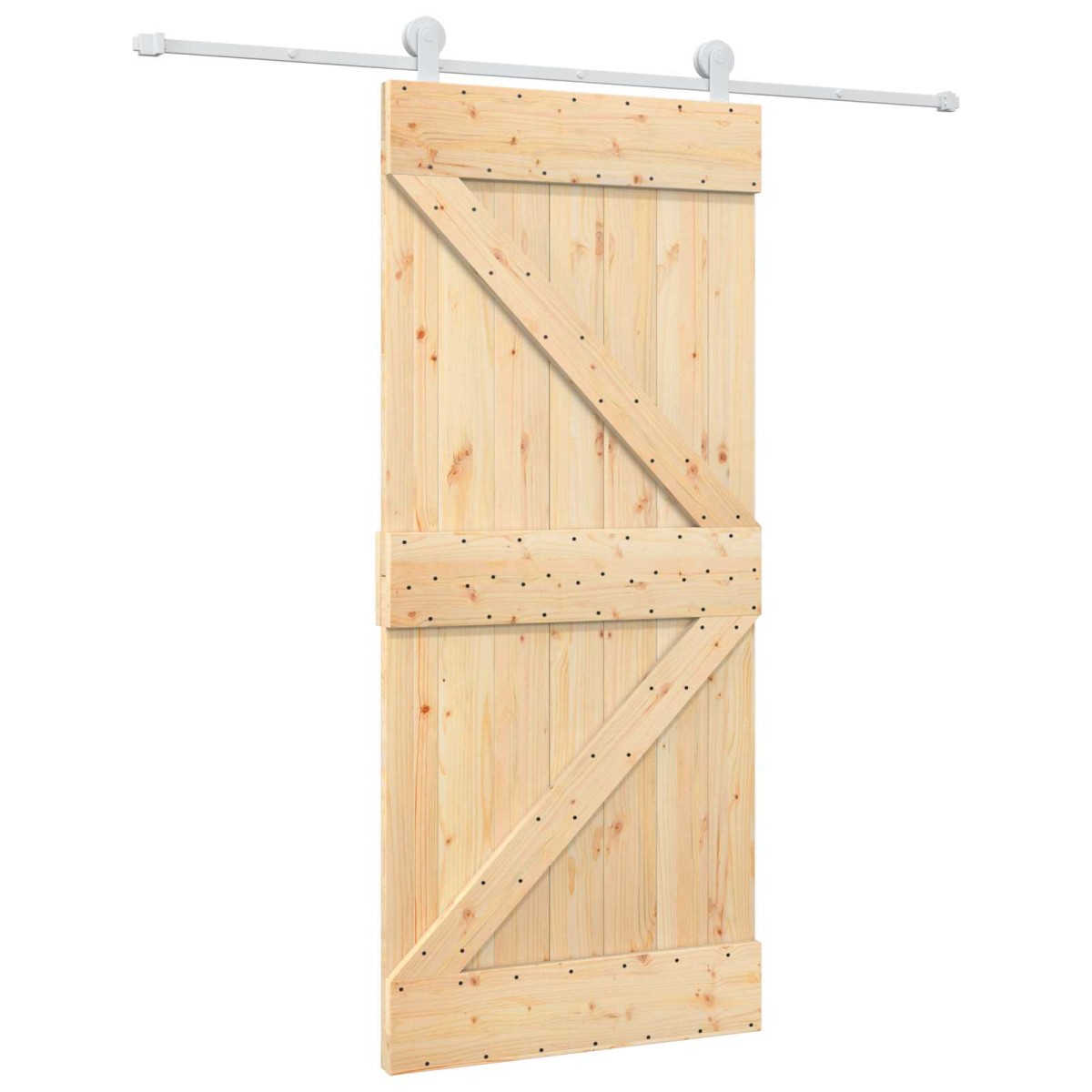 vidaXL Συρόμενη Πόρτα Φυσικό και Λευκό 90 x 210 cm Μασίφ Ξύλο Πεύκου