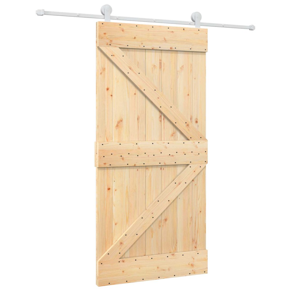vidaXL Συρόμενη Πόρτα Φυσικό και Λευκό 100 x 210 cm Μασίφ Ξύλο Πεύκου