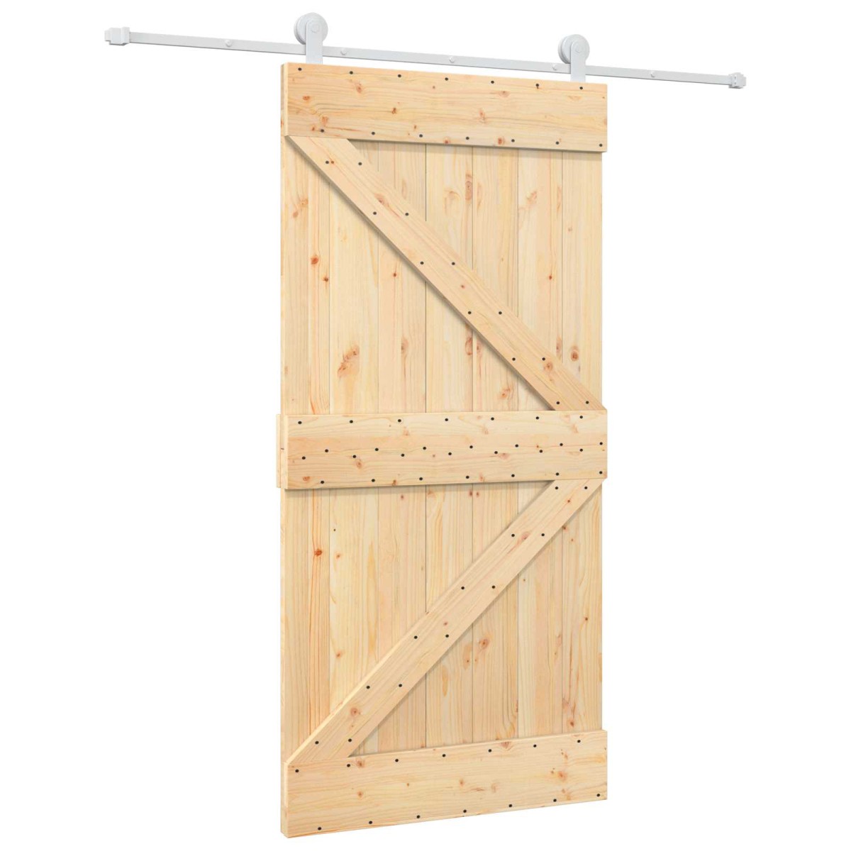 vidaXL Συρόμενη Πόρτα Φυσικό και Λευκό 100 x 210 cm Μασίφ Ξύλο Πεύκου