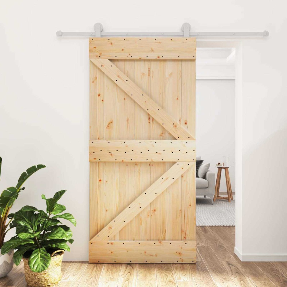 vidaXL Συρόμενη Πόρτα Φυσικό και Λευκό 100 x 210 cm Μασίφ Ξύλο Πεύκου