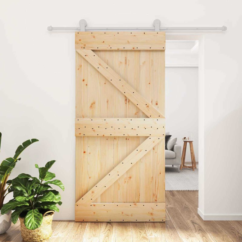vidaXL Συρόμενη Πόρτα Φυσικό και Λευκό 100 x 210 cm Μασίφ Ξύλο Πεύκου