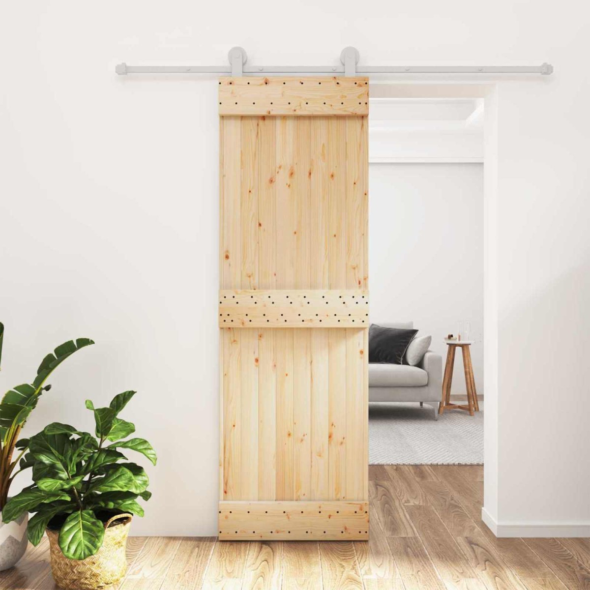 vidaXL Συρόμενη Πόρτα Φυσικό και Λευκό 70 x 210 cm