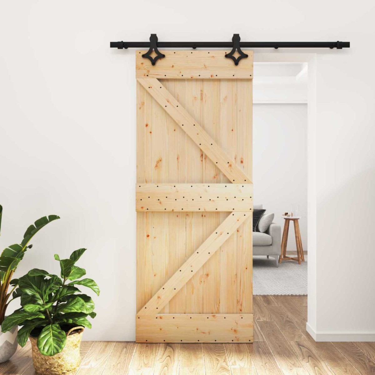 vidaXL Συρόμενη Πόρτα Φυσικό και Μαύρο 85 x 210 cm