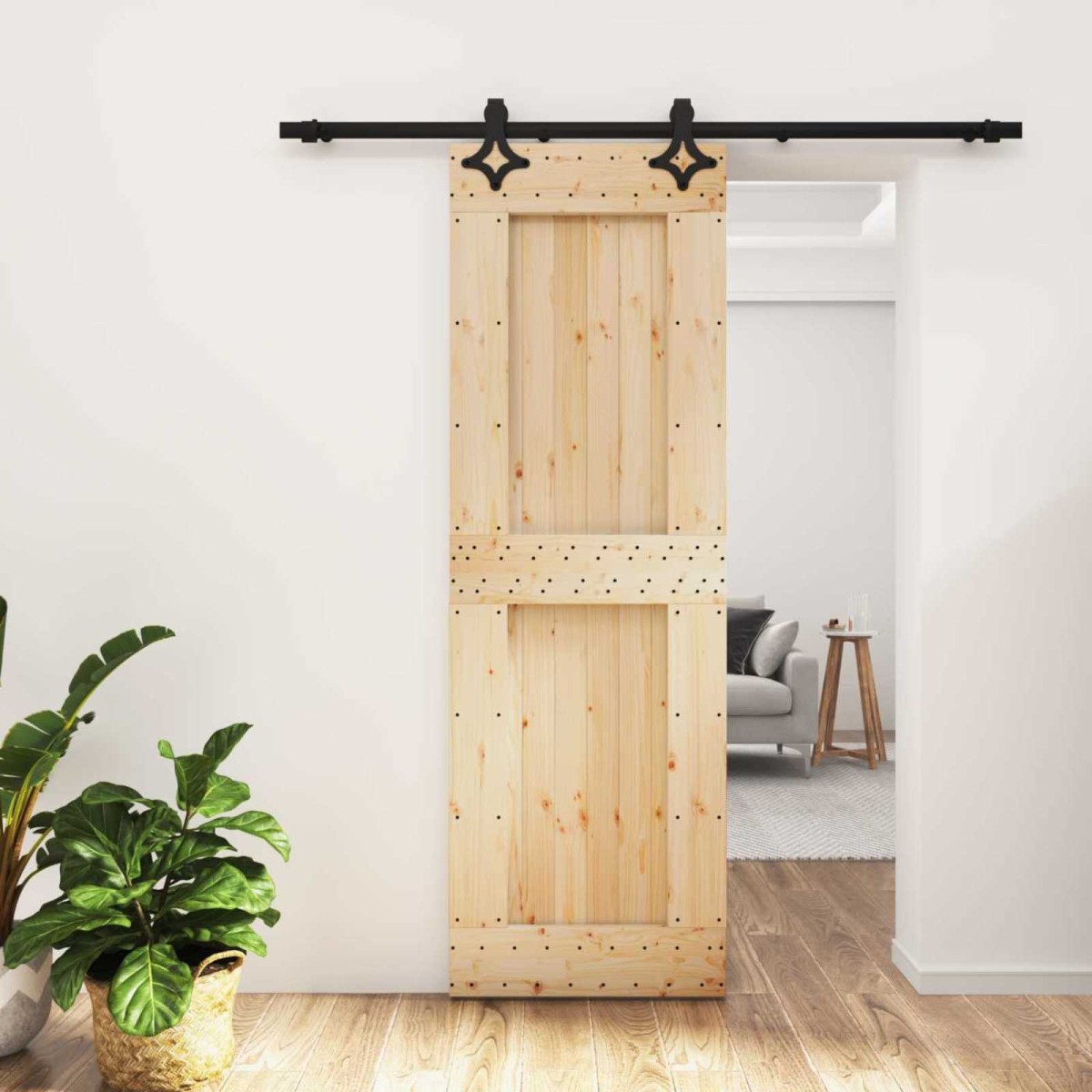 vidaXL Συρόμενη Πόρτα Φυσικό και Μαύρο 70 x 210 cm
