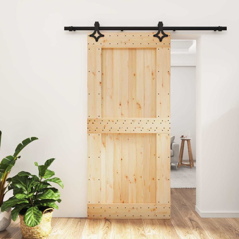 vidaXL Συρόμενη Πόρτα Φυσικό και Μαύρο 95 x 210 cm