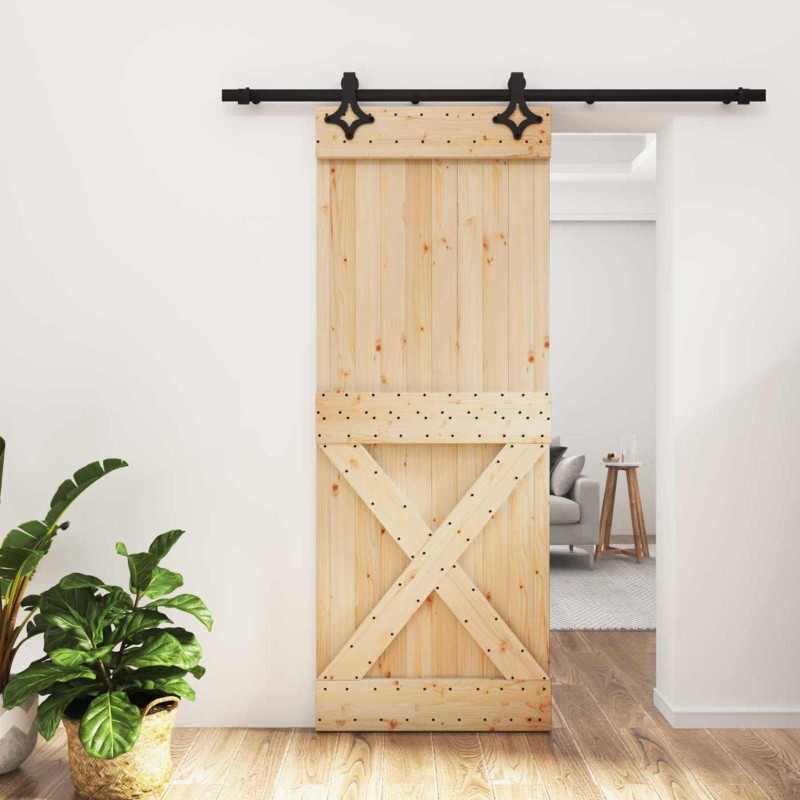 vidaXL Συρόμενη Πόρτα Φυσικό και Μαύρο 80 x 210 cm