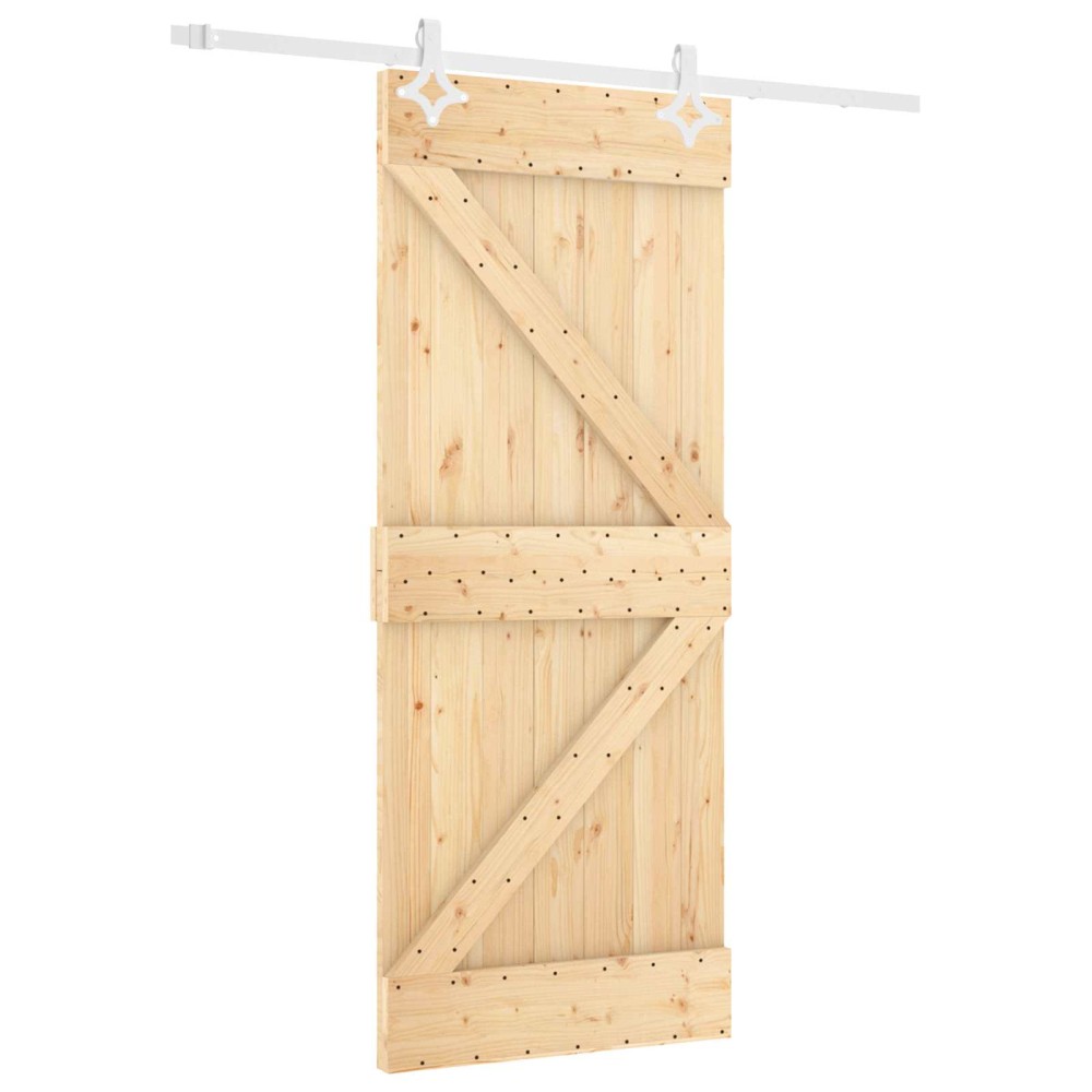 vidaXL Συρόμενη Πόρτα Φυσικό και Λευκό 80 x 210 cm Μασίφ Ξύλο Πεύκου