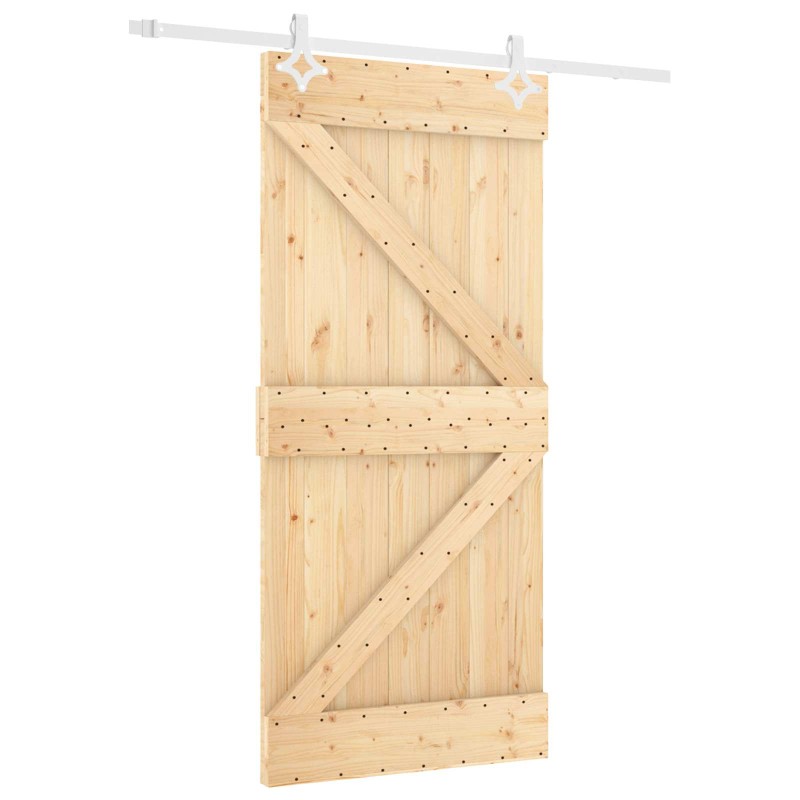 vidaXL Συρόμενη Πόρτα Φυσικό και Λευκό 90 x 210 cm Μασίφ Ξύλο Πεύκου