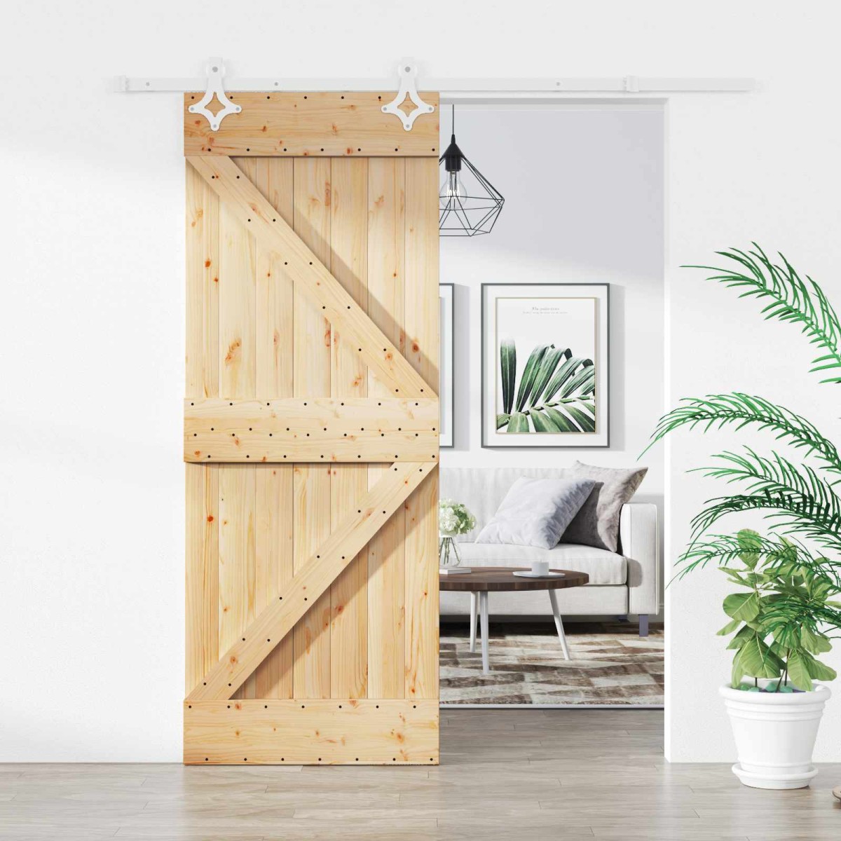 vidaXL Συρόμενη Πόρτα Φυσικό και Λευκό 85 x 210 cm