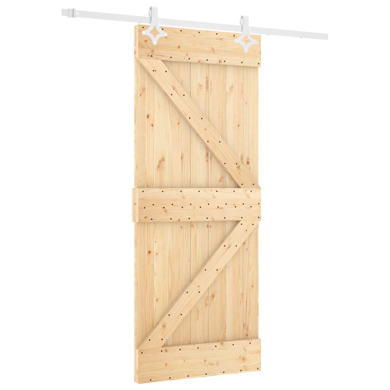 vidaXL Συρόμενη Πόρτα Φυσικό και Λευκό 80 x 210 cm Μασίφ Ξύλο Πεύκου