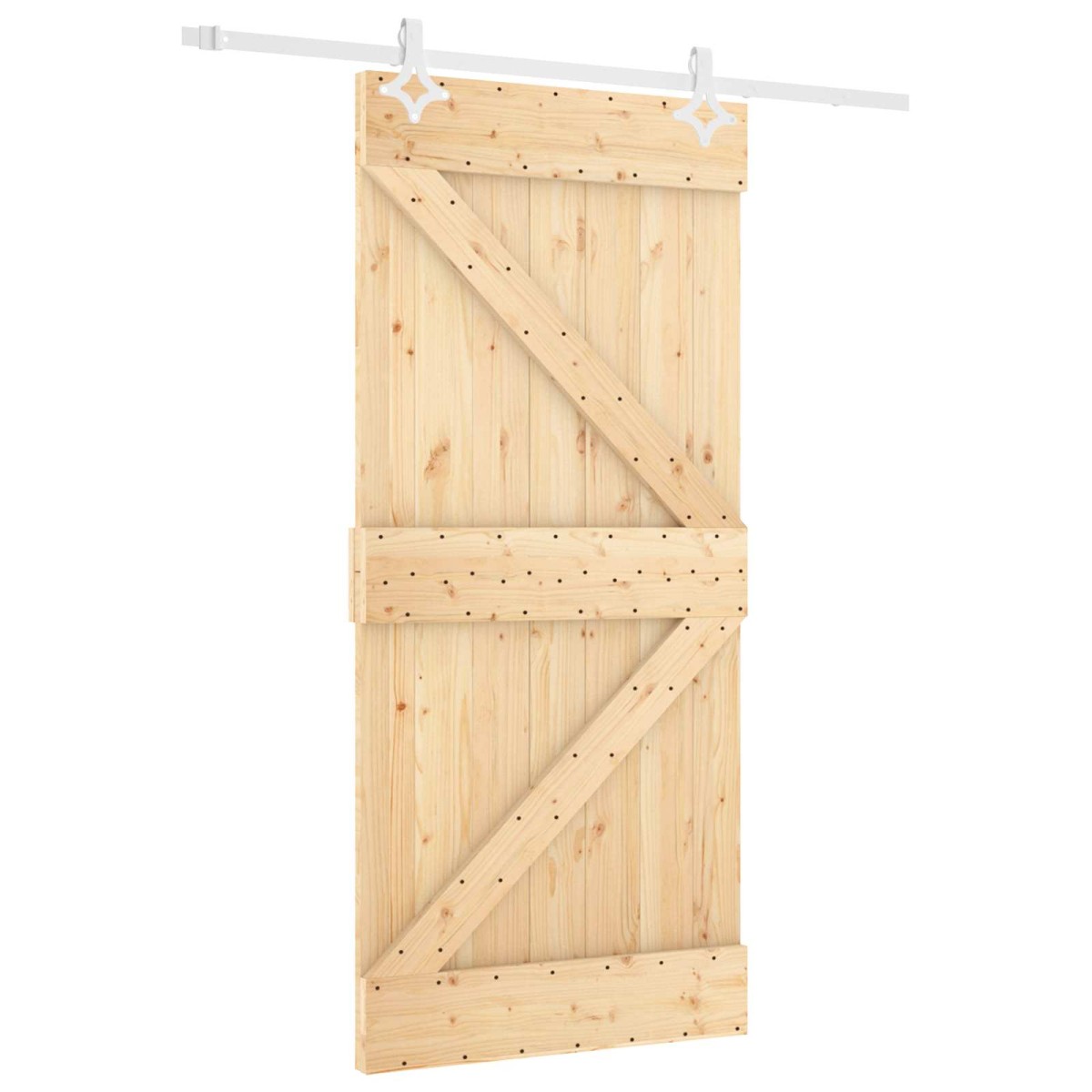 vidaXL Συρόμενη Πόρτα Φυσικό και Λευκό 90 x 210 cm Μασίφ Ξύλο Πεύκου