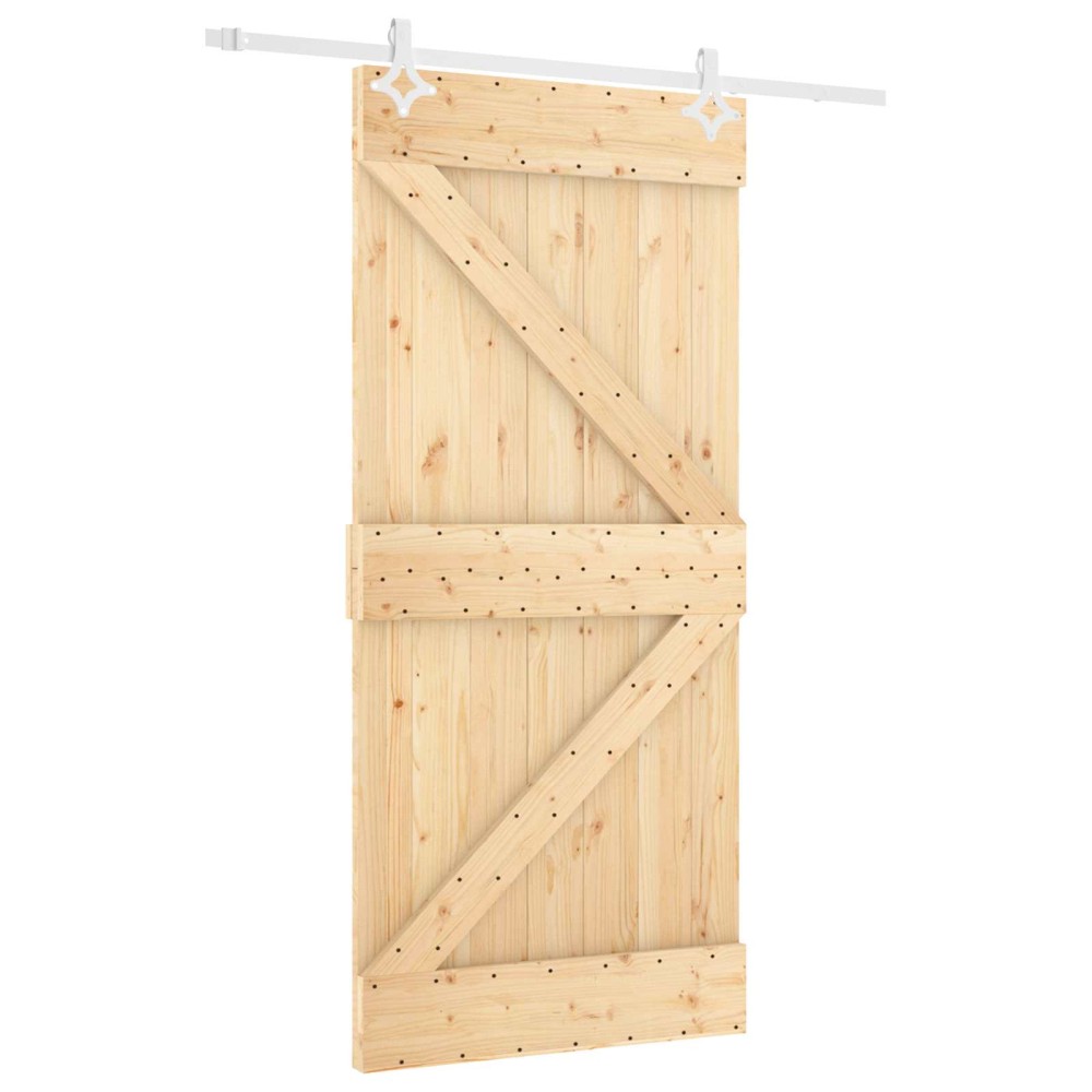 vidaXL Συρόμενη Πόρτα Φυσικό και Λευκό 100 x 210 cm Μασίφ Ξύλο Πεύκου