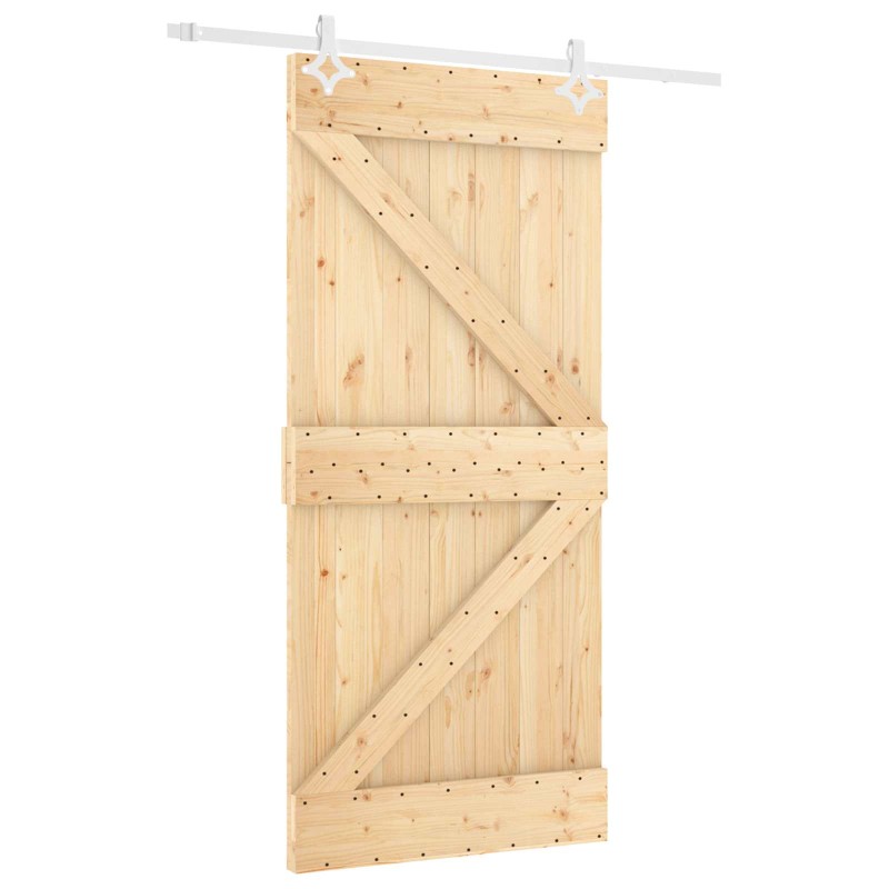 vidaXL Συρόμενη Πόρτα Φυσικό και Λευκό 100 x 210 cm Μασίφ Ξύλο Πεύκου