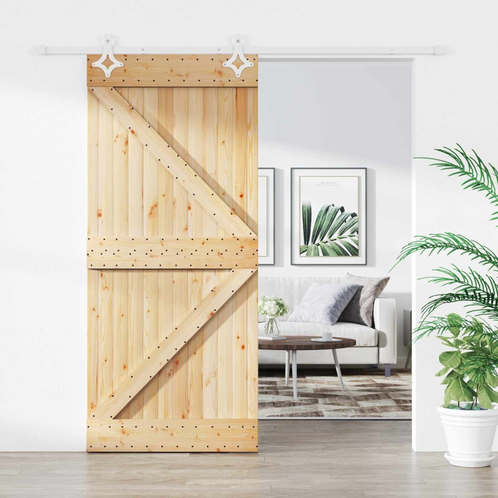 vidaXL Συρόμενη Πόρτα Φυσικό και Λευκό 100 x 210 cm Μασίφ Ξύλο Πεύκου