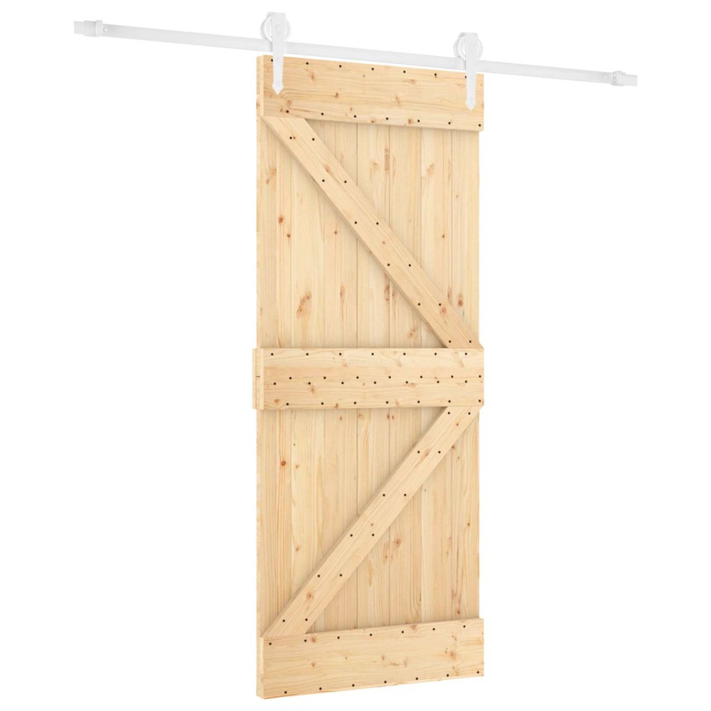 vidaXL Συρόμενη Πόρτα Φυσικό και Λευκό 80 x 210 cm Μασίφ Ξύλο Πεύκου