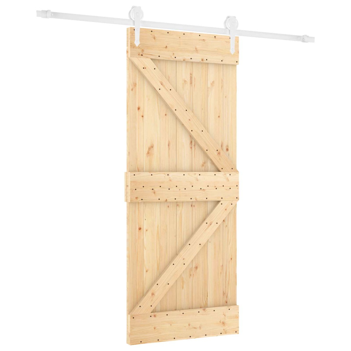 vidaXL Συρόμενη Πόρτα Φυσικό και Λευκό 80 x 210 cm Μασίφ Ξύλο Πεύκου
