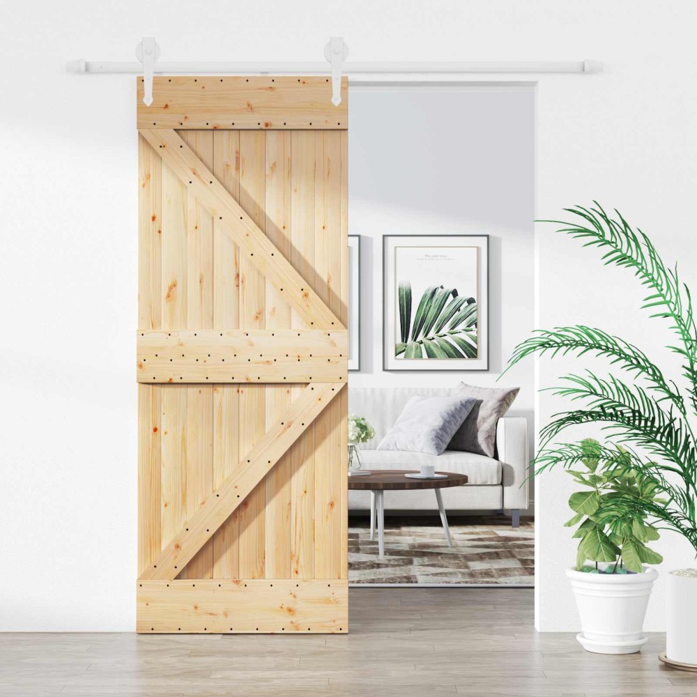 vidaXL Συρόμενη Πόρτα Φυσικό και Λευκό 80 x 210 cm Μασίφ Ξύλο Πεύκου