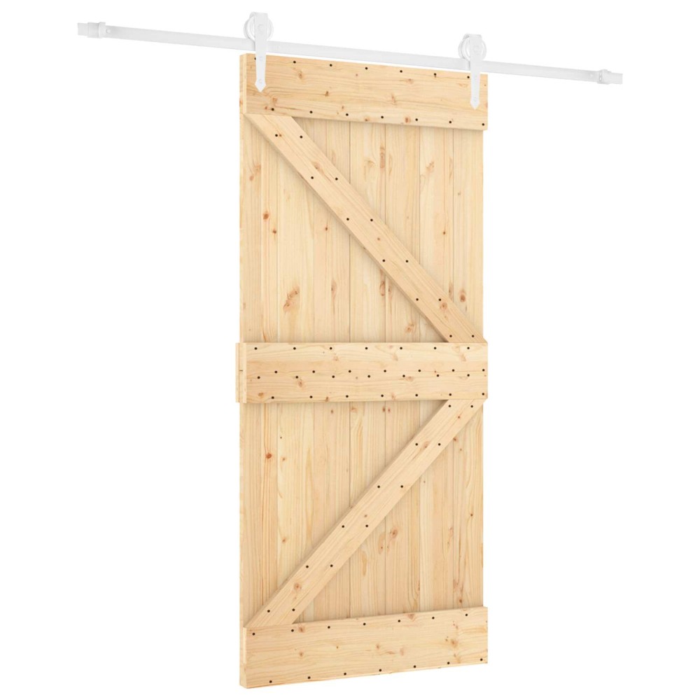 vidaXL Συρόμενη Πόρτα Φυσικό και Λευκό 90 x 210 cm Μασίφ Ξύλο Πεύκου
