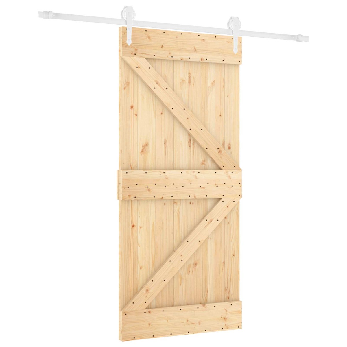 vidaXL Συρόμενη Πόρτα Φυσικό και Λευκό 90 x 210 cm Μασίφ Ξύλο Πεύκου