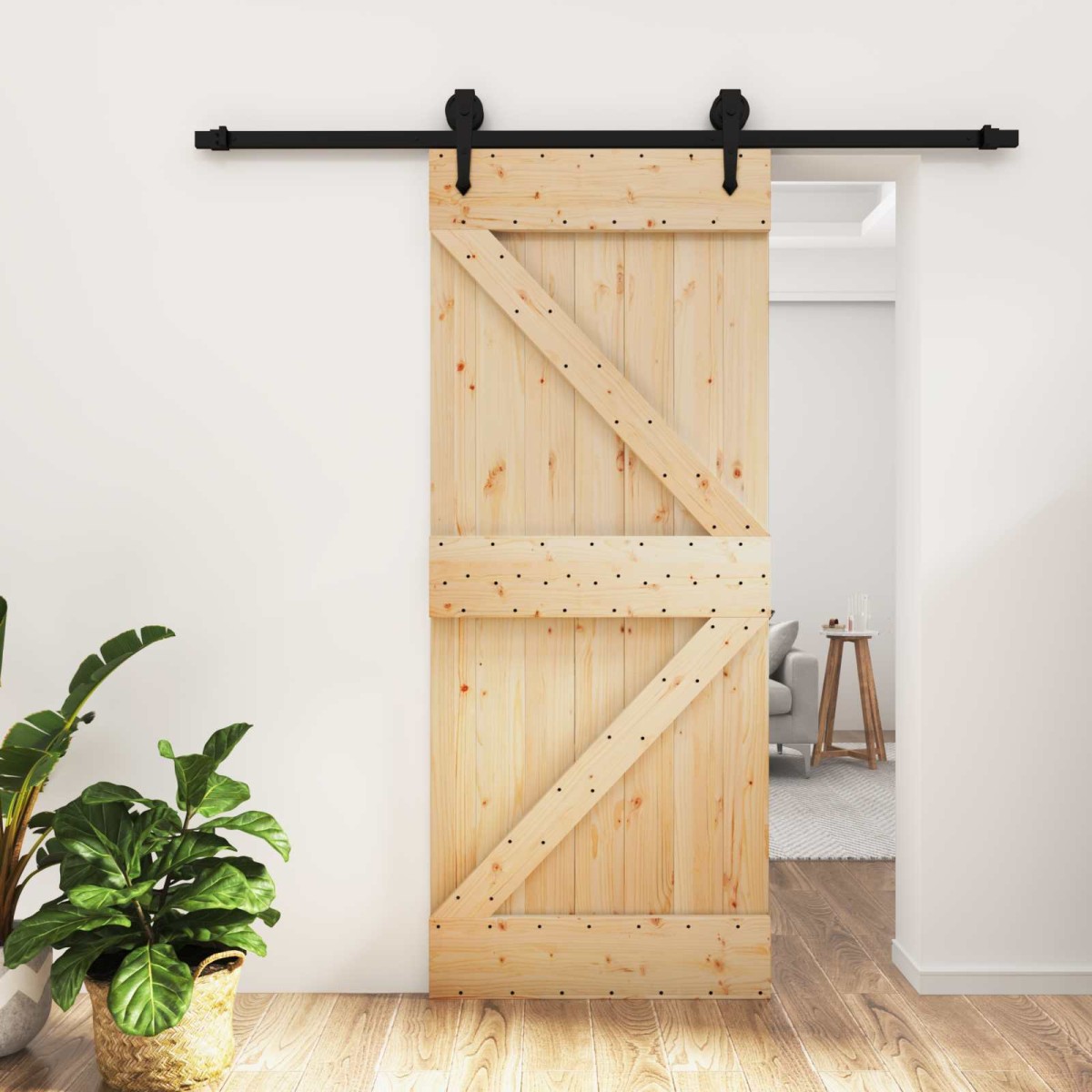 vidaXL Συρόμενη Πόρτα Φυσικό και Μαύρο 85 x 210 cm