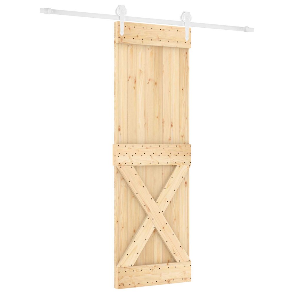 vidaXL Συρόμενη Πόρτα Φυσικό και Λευκό 80 x 210 cm Μασίφ Ξύλο Πεύκου