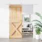 vidaXL Συρόμενη Πόρτα Φυσικό και Λευκό 90 x 210 cm Μασίφ Ξύλο Πεύκου